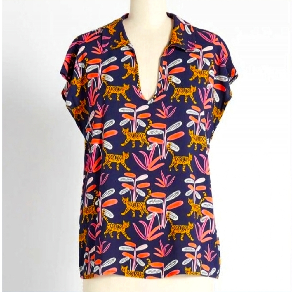 ModCloth 1X Tiger Print Jungle Blouse